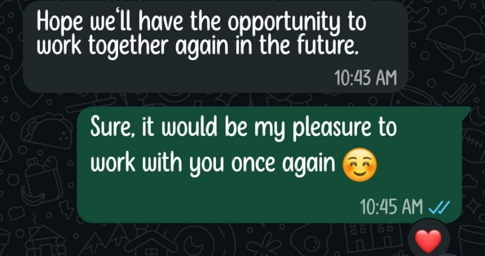 Client WhatsApp feedback conversation